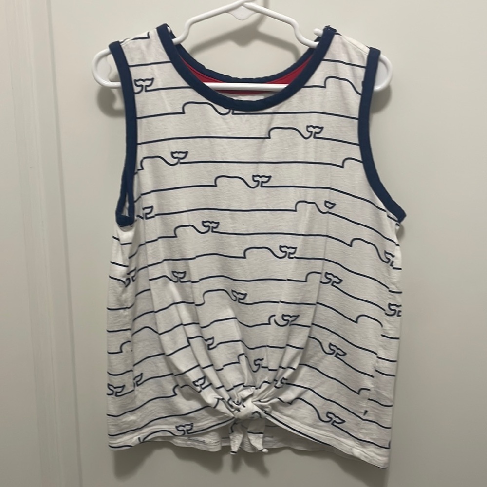 Vineyard Vines girls size M(7/8) tank top tie front, white & blue